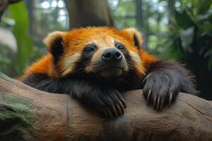 Red Panda Resting Peacefully On A Tree Branch photo
