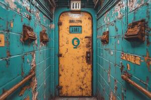 Rusted Doorway In A Decaying Teal Building photo