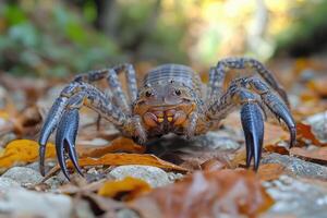 Tailless Whip Scorpion Crawling Among Autumn Leaves photo