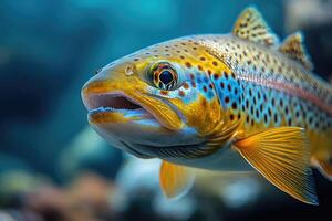 Vibrant Brown Trout Close Up Underwater Portrait photo