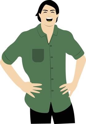 Human Laugh with Green Clothes