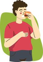 Person Eating Hamburger with Simple Design vector