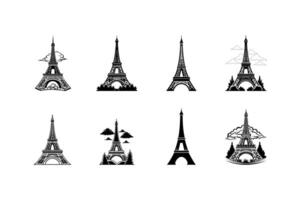 Eiffel tower silhouette set vector