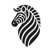 A stylized, black and white silhouette of a zebra head, perfect for logos, branding, or graphic design projects. vector