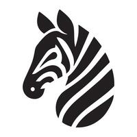 A stylized, black and white silhouette of a zebra's head and neck, set against a dark square background. vector