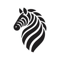 A bold, stylized silhouette of a zebra against a pure white background. vector