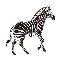 stylized black and white silhouette of a zebra in profile view, walking. vector