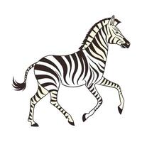 A bold, black and white silhouette of a zebra in a dynamic, running pose. vector