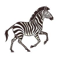 A stylized, black and white illustration of a zebra in a running pose. vector