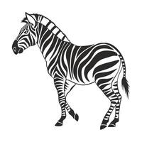 A stylized, black and white silhouette of a zebra running across a grassy plain. vector