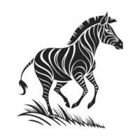 silhouette of a zebra running through tall grass. vector