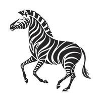 A stylized, black and white silhouette of a zebra in a dynamic, running pose. vector