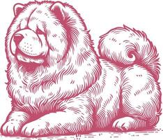 Vintage Style Lying Chow Chow Illustration - Hand Drawn Dog Artwork for Retro Design vector
