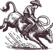 Rustic Wild West Cowboy Riding with Scarf and Lasso Illustration vector