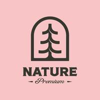 pine tree emblem logo symbol minimalist illustration design, simple tree logo design vector