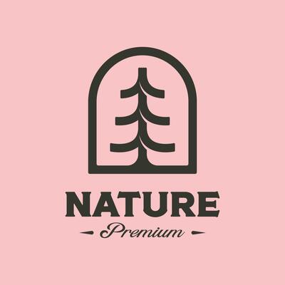 pine tree emblem logo symbol minimalist illustration design, simple tree logo design
