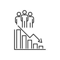decrease population icon, less people, decline amount, demography drop, thin line symbol on white background - icon vector
