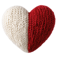 de punto enamorado acogedor corazón en rojo y blanco colores, simbolizando amor y hecho a mano artesanía en contra transparente antecedentes png