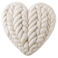 beige knitted 3d valentine cozy heart displaying intricate braiding, handcrafted with soft yarn against transparent backdrop for romantic png