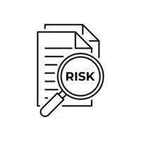 Risk Word Magnifying Glass icon in line art style on white background, Risk Managment icon, illustration vector