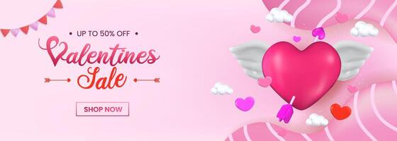 3D Valentines Day design showcasing a heart with wings and romantic elements, perfect for flyers and love themed projects. vector