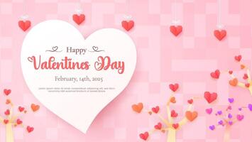 Design a composition with paper clouds and heart shaped embellishments for Valentines Day. vector