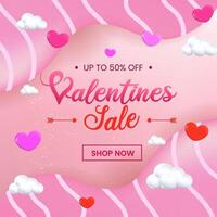 3D Valentines Day design with a heart and wings, along with romantic decorations, perfect for flyers and love themed projects. vector