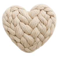 3d Delicate beige knitted valentine cozy heart displaying intricate braiding, handcrafted with soft yarn against transparent backdrop for romantic themes png