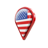3d icon Location pin navigation marking usa american flag geolocation isolated on transparent background, symbolizes representing nationwide travel journey png