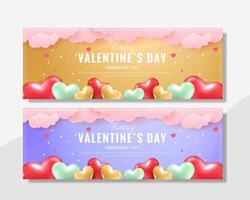 Valentine's Day decoration for web banner invitation for card, two variant color background. vector