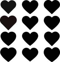 A grid pattern of twelve solid black heart shapes, perfect for graphic design, web design, or other digital projects. vector