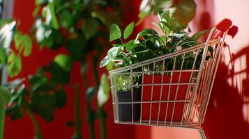Discover how to enhance your indoor space with lush greenery using a stylish shopping cart planter photo