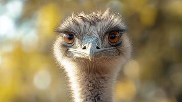 Close-up of ostrich with intense gaze and soft feathers photo