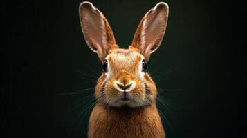 Cheerful rabbit with long ears highlighted in focus photo