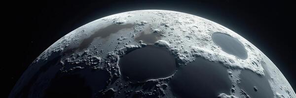 Detailed lunar surface showcasing craters and valleys in a dramatic celestial view photo