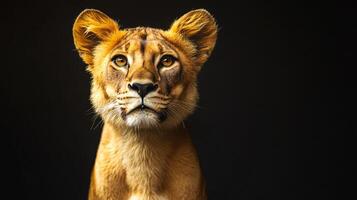 Portrait of a lioness bathed in dramatic lighting photo