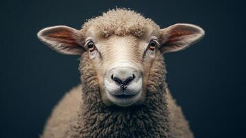 Front view of a sheep with textured wool coat photo