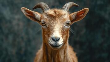 Charming goat portrait with curious expression displayed. photo