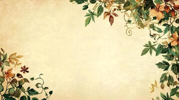 Soft floral patterns frame beige paper art backdrop photo