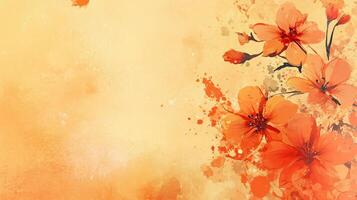 Vibrant orange floral design on a soft yellow canvas. photo
