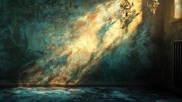 Sunlit vintage wall with intricate shadow patterns photo