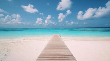Azure waters and sandy shores with endless horizon view photo