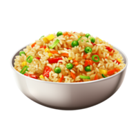 Bowl of Colorful Fried Rice with Vegetables Garnished with Green Onions png