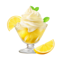 Refreshing Lemon Sorbet in a Glass with Lemon Slice and Mint Leaves png