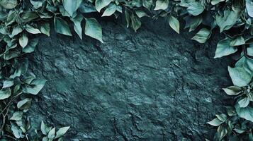 Dark leafy frame surrounding stone texture center photo
