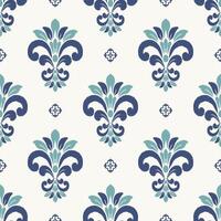Blue color classic floral damask pattern. Classic chintz floral motif seamless pattern. Classic floral damask pattern use for fabric, textile, home decoration elements, upholstery, etc. vector