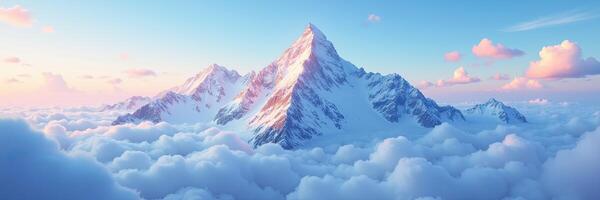 Majestic mountain peaks rise above a serene sea of clouds at dawn photo