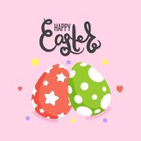 Easter card with chicken eggs and lettering. vector
