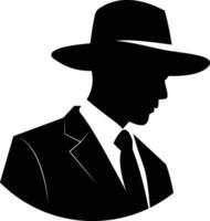 a silhouette of a man in a hat and suit vector