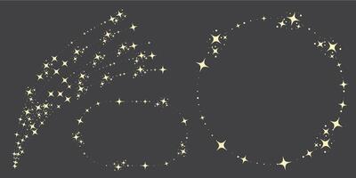 Magic star arch. Stars arch, star compositions graphic art. Shiny elements, starry and dots silhouettes. Comets and abstract constellations, retro celestial set vector